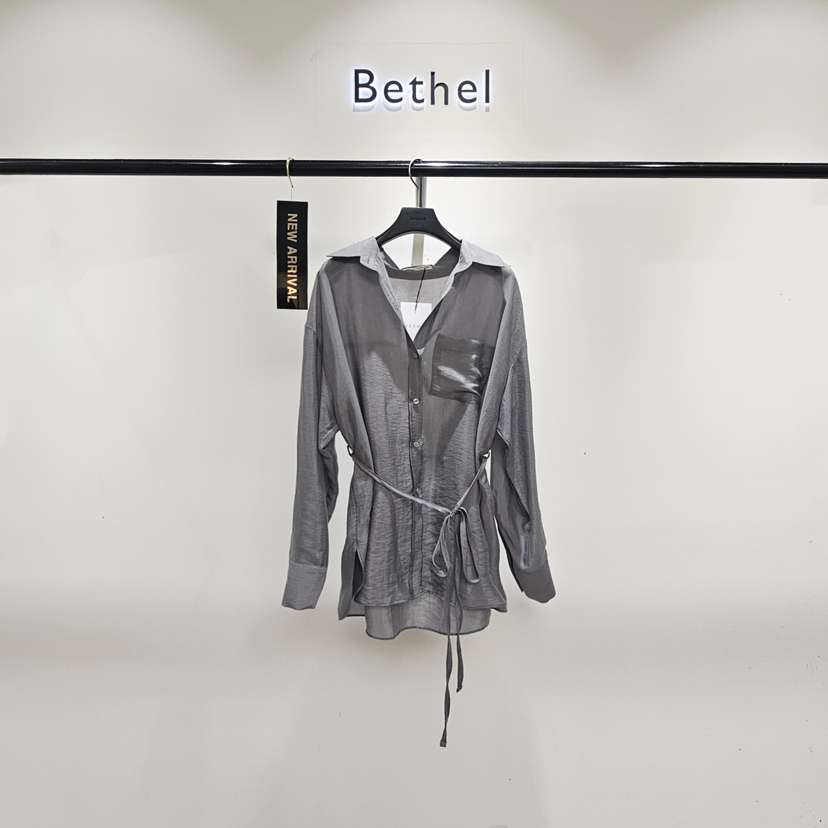 BETHEL東大門實拍女裝新品休閑推薦襯衫蕾絲衫含腰繩腰帶Bethel襯衫/蕾絲衫圖色2