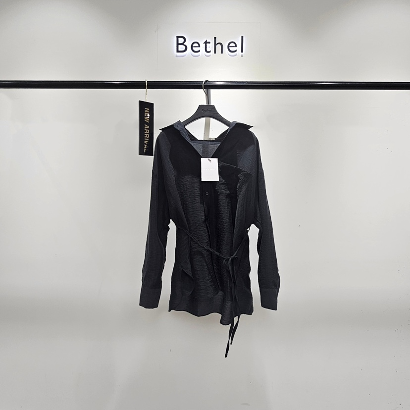BETHEL東大門實拍女裝新品休閑推薦襯衫蕾絲衫含腰繩腰帶Bethel襯衫/蕾絲衫圖色4