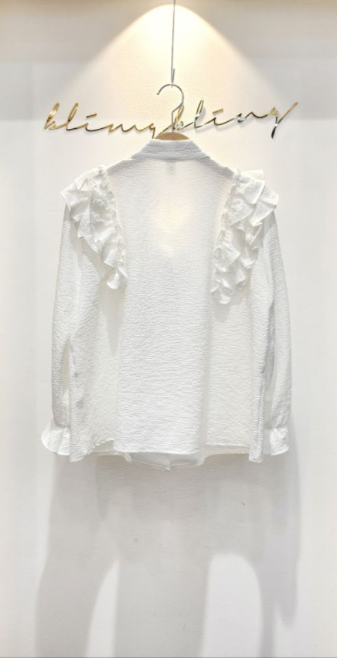 BLING BLING-S/RICO韓國代購女士新品熱賣襯衫蕾絲衫荷葉邊絲帶BLING BLING-S/RICO襯衫/蕾絲衫