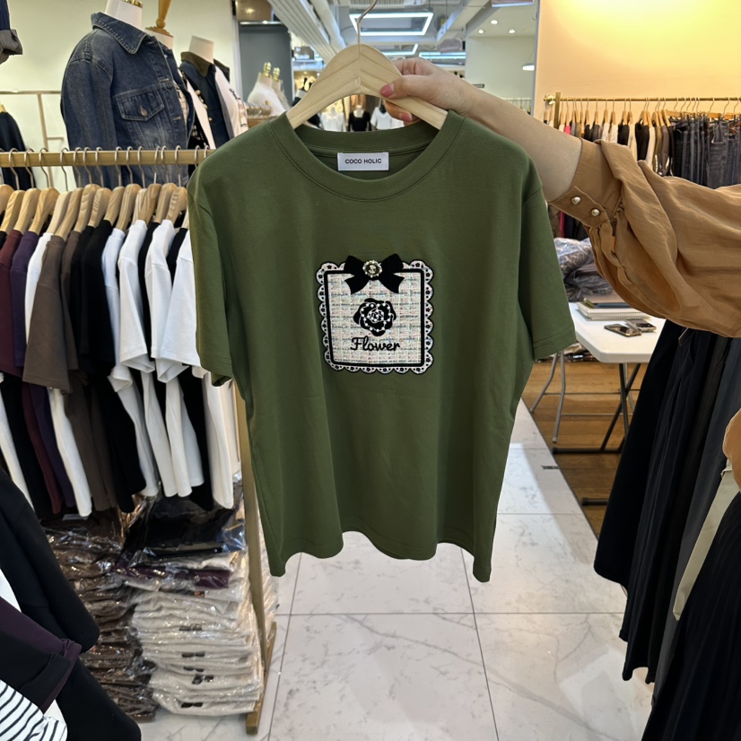 COCO HOLIC東大門代購女士新款推薦休閑真品熱賣T恤絲帶COCO HOLICT恤圖色2