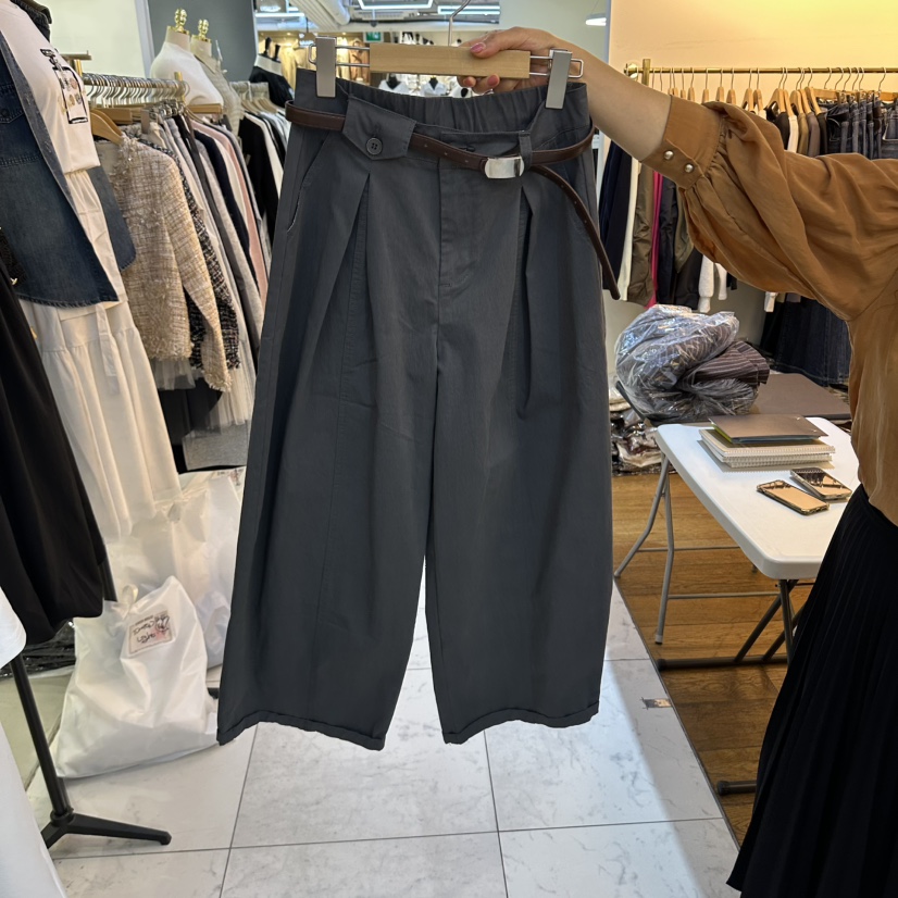 COCO HOLIC東大門代購女裝新品熱賣休閑褲不含腰帶口袋棉質COCO HOLIC休閑褲圖色1深灰色