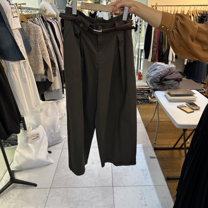 COCO HOLIC東大門代購女裝新品熱賣休閑褲不含腰帶口袋棉質COCO HOLIC休閑褲圖色2卡其綠