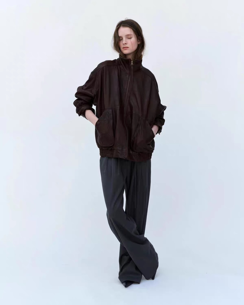 LONDON FLAT韓國直郵女裝新款時尚休閑真品皮衣意大利羊皮LONDON FLAT皮衣圖色1酒紅