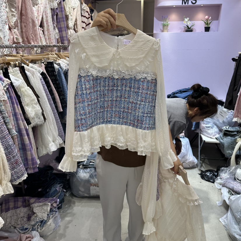 MS東大門代購女士新品真品休閑推薦時尚熱賣襯衫蕾絲衫撞色MS襯衫/蕾絲衫圖色3
