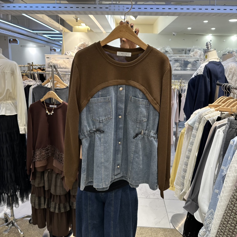 BELITA韓國代購女裝新品熱賣休閑推薦時尚長袖T恤紐扣羅紋BELITA長袖T恤圖色3