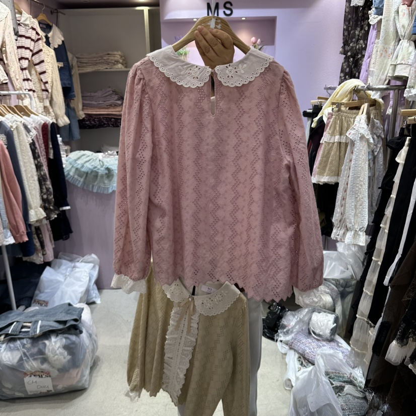 MS韓國代購女士新品人氣時尚熱賣真品休閑推薦襯衫蕾絲衫MS襯衫/蕾絲衫
