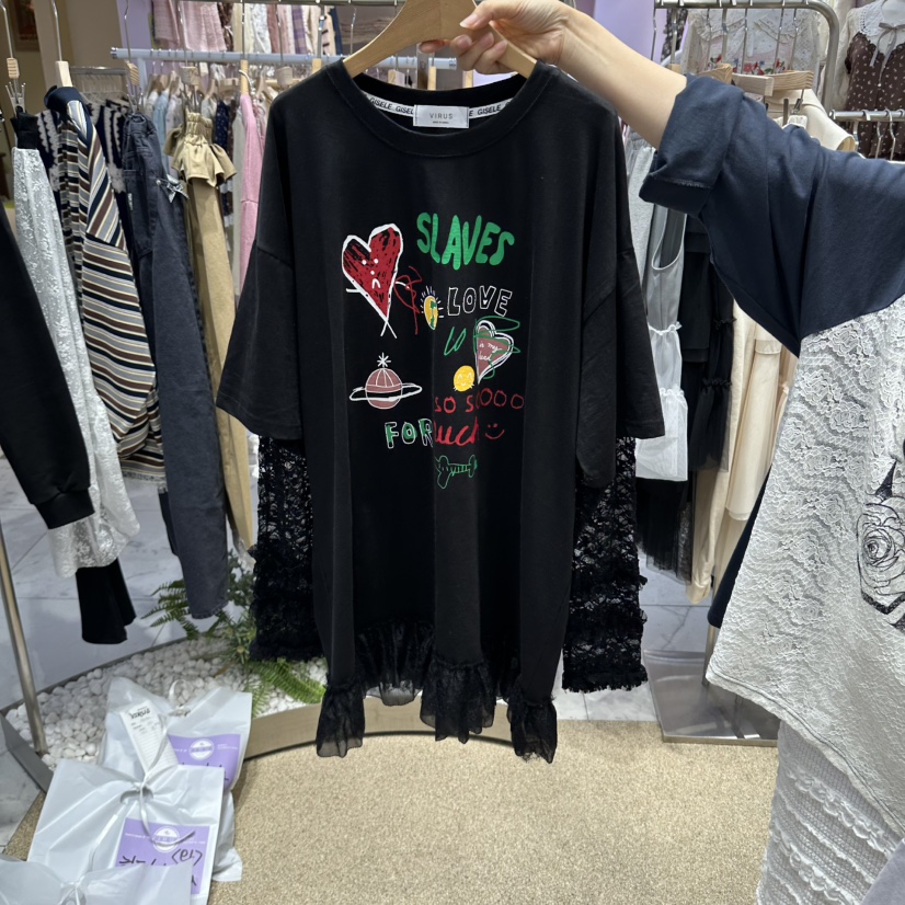 VIRUS韓國代購女士新品推薦時尚休閑真品人氣長袖T恤假兩件VIRUS長袖T恤圖色2