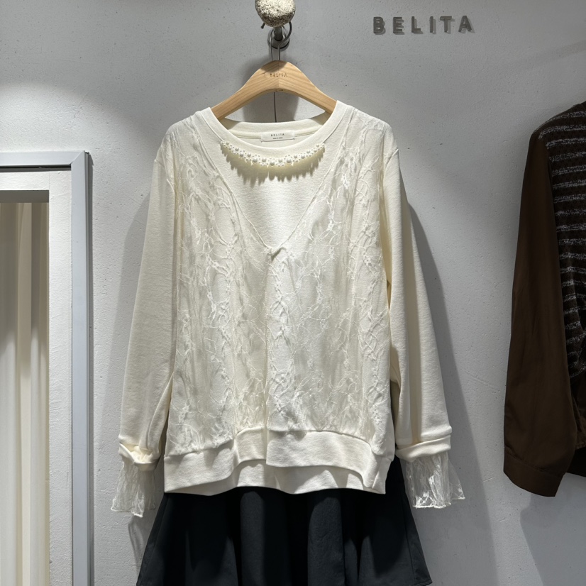 BELITA韓國直郵女士新款人氣推薦時尚熱賣長袖T恤珍珠蕾絲BELITA長袖T恤圖色1