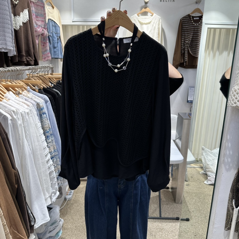 BELITA韓國代購女士新品時尚人氣襯衫蕾絲衫不含項鏈雙層BELITA襯衫/蕾絲衫圖色3