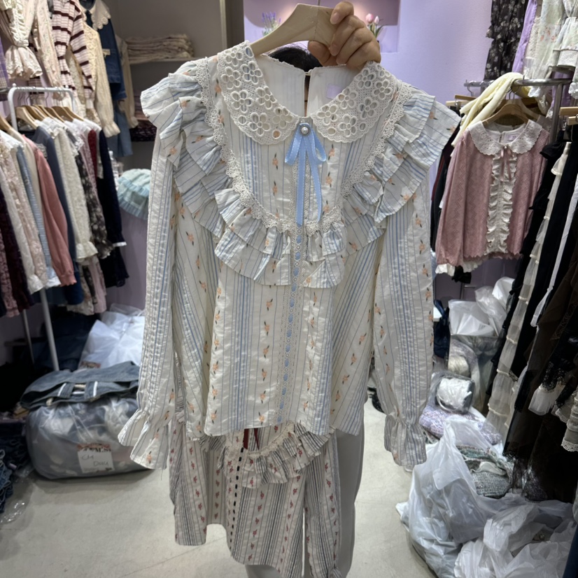 MS東大門直郵女士新品休閑人氣時尚熱賣真品襯衫蕾絲衫條紋MS襯衫/蕾絲衫圖色1
