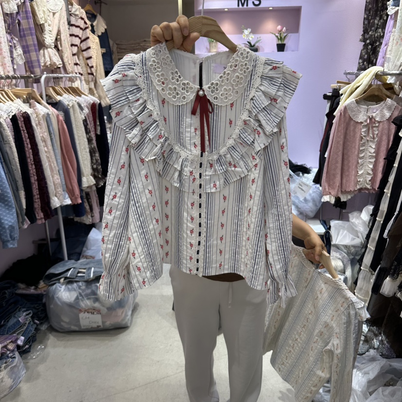 MS東大門直郵女士新品休閑人氣時尚熱賣真品襯衫蕾絲衫條紋MS襯衫/蕾絲衫圖色2