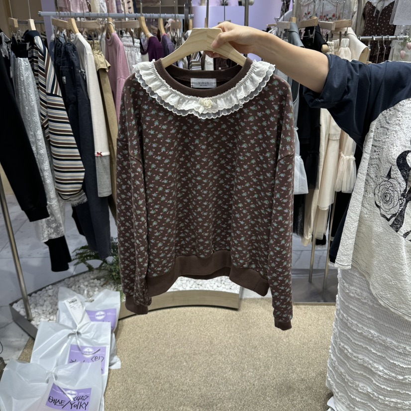 VIRUS東大門實拍女裝新款推薦時尚真品休閑熱賣長袖T恤小花VIRUS長袖T恤圖色2