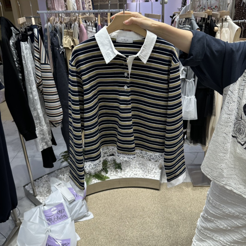 VIRUS東大門實拍女士新品推薦人氣時尚真品熱賣休閑長袖T恤VIRUS長袖T恤圖色1