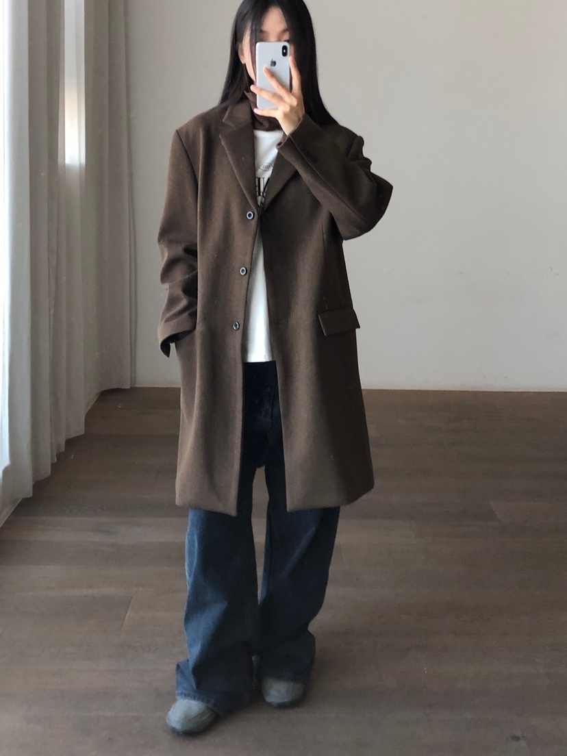 THE EYL東大門實拍女士新款時尚推薦人氣中長款大衣寬松THE EYL中長款大衣