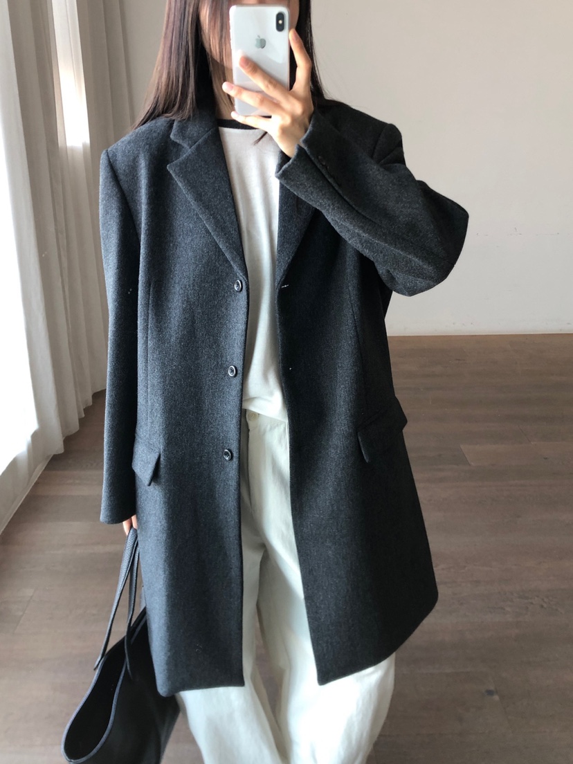 THE EYL東大門實拍女士新款時尚推薦人氣中長款大衣寬松THE EYL中長款大衣
