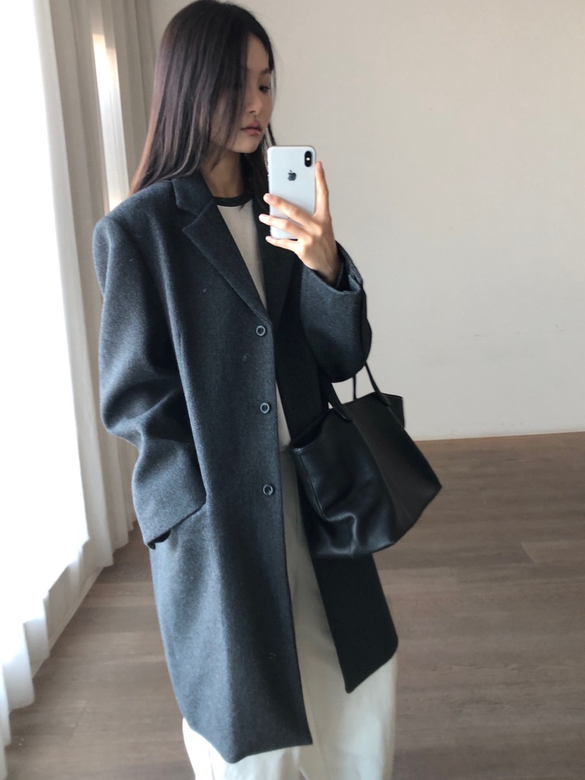 THE EYL東大門實拍女士新款時尚推薦人氣中長款大衣寬松THE EYL中長款大衣