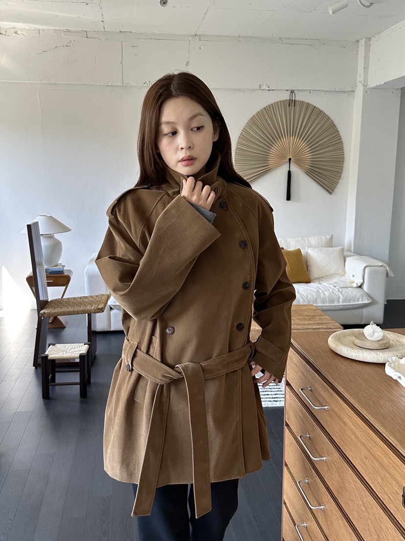 NDE韓國代購女裝新品休閑時尚推薦真品人氣夾克含腰帶麂皮BOHEME_NDE夾克