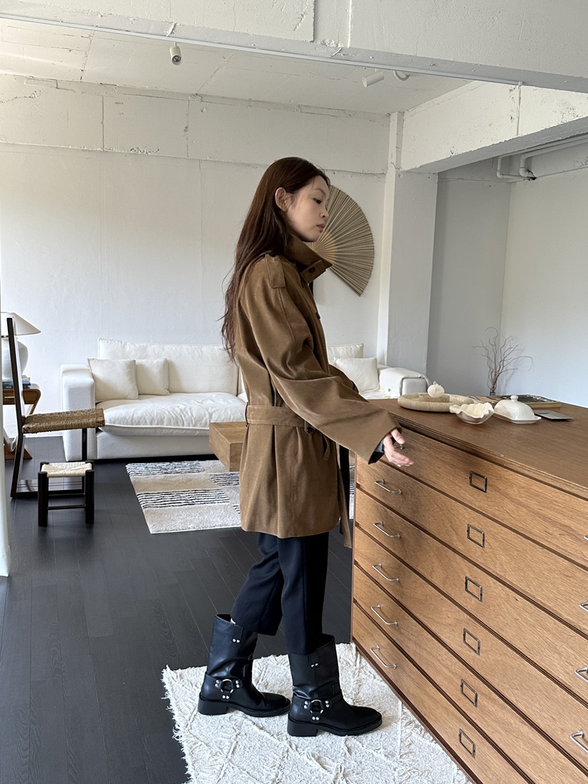 NDE韓國代購女裝新品休閑時尚推薦真品人氣夾克含腰帶麂皮BOHEME_NDE夾克