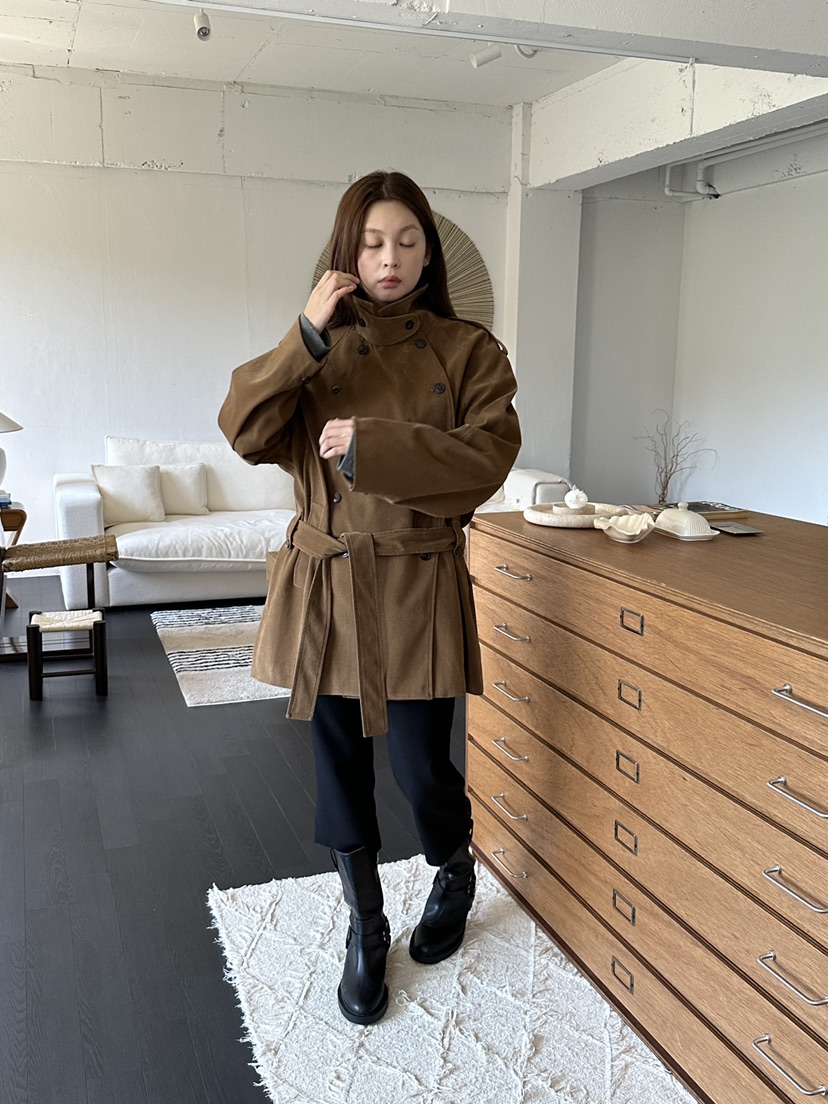 NDE韓國代購女裝新品休閑時尚推薦真品人氣夾克含腰帶麂皮BOHEME_NDE夾克