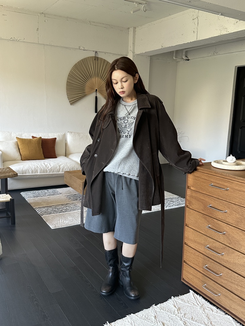 NDE韓國代購女裝新品休閑時尚推薦真品人氣夾克含腰帶麂皮BOHEME_NDE夾克