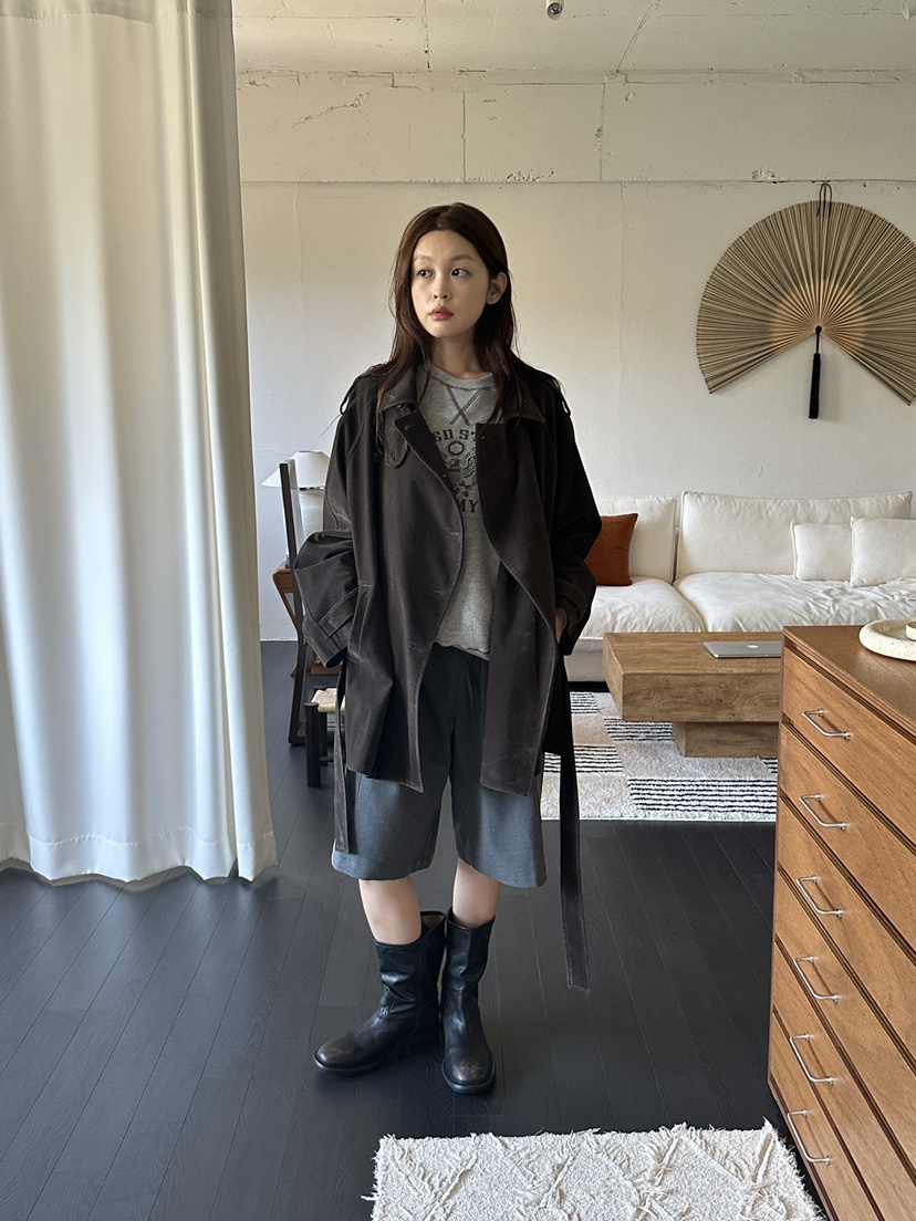 NDE韓國代購女裝新品休閑時尚推薦真品人氣夾克含腰帶麂皮BOHEME_NDE夾克