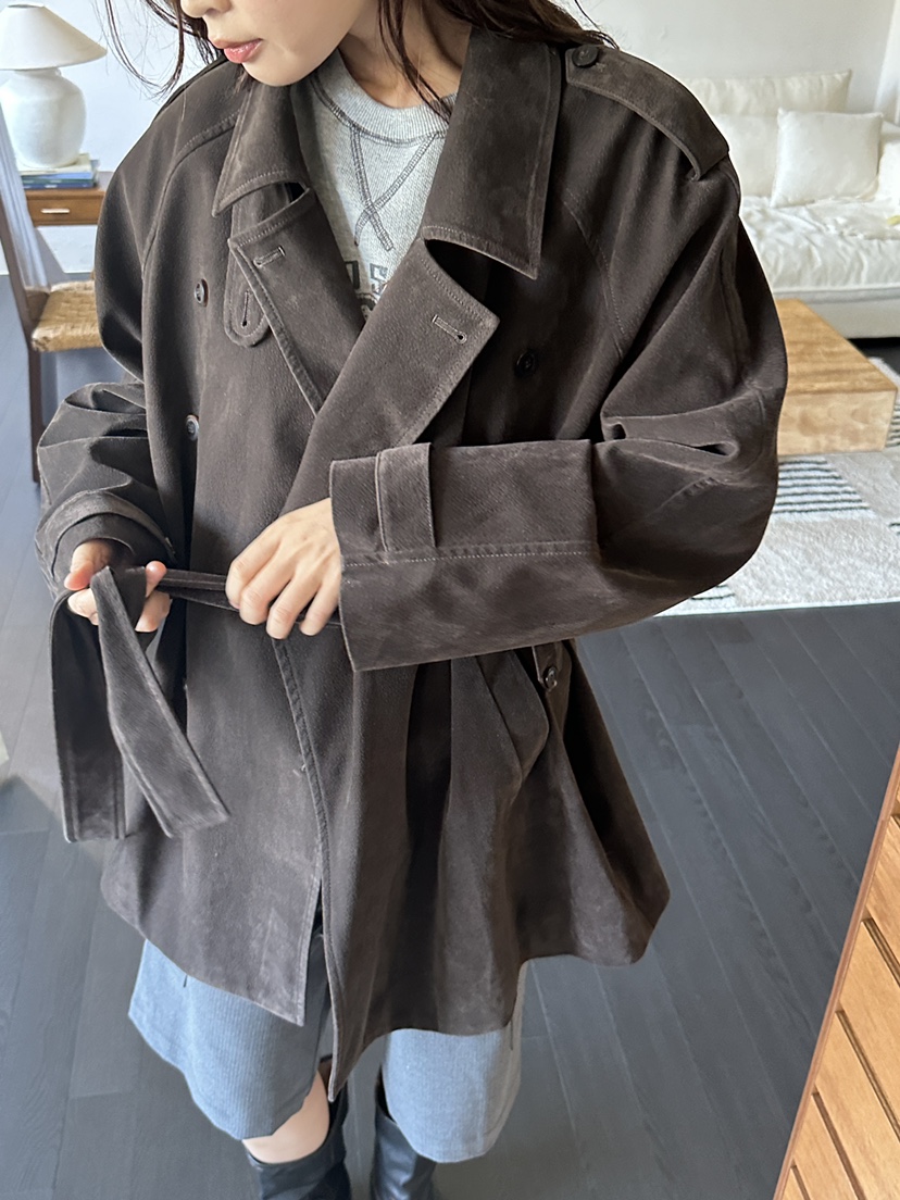 NDE韓國代購女裝新品休閑時尚推薦真品人氣夾克含腰帶麂皮BOHEME_NDE夾克