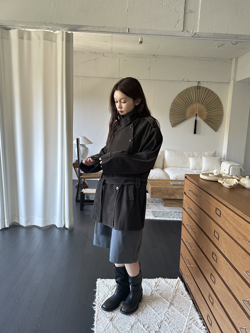 NDE韓國代購女裝新品休閑時尚推薦真品人氣夾克含腰帶麂皮BOHEME_NDE夾克