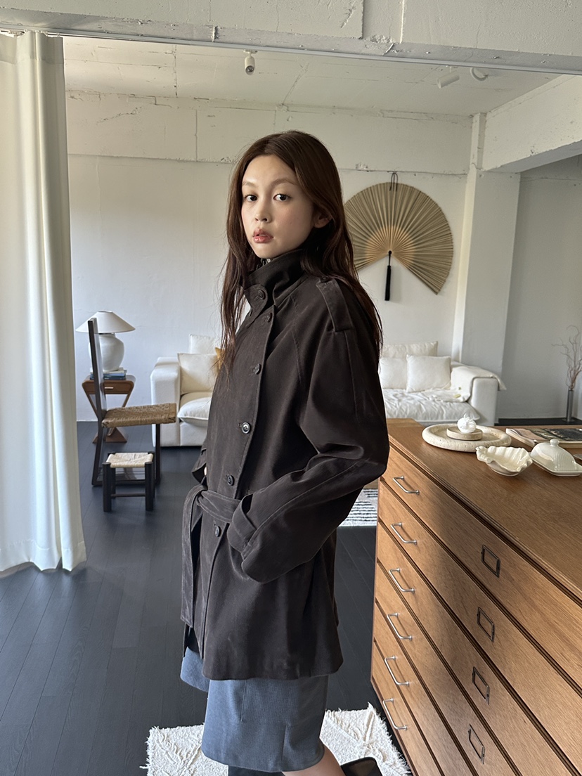 NDE韓國代購女裝新品休閑時尚推薦真品人氣夾克含腰帶麂皮BOHEME_NDE夾克