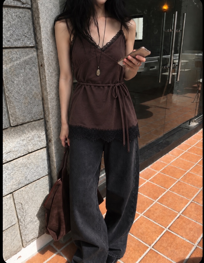 BOUND.A韓國代購女裝新品熱賣人氣時尚吊帶背心天鵝絨蕾絲BOUND.A吊帶/背心