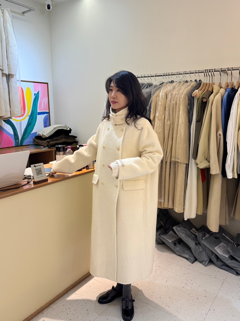 WEAUE SELVAGE韓國代購女士新品人氣真品中長款大衣雙層Weave Selvage中長款大衣