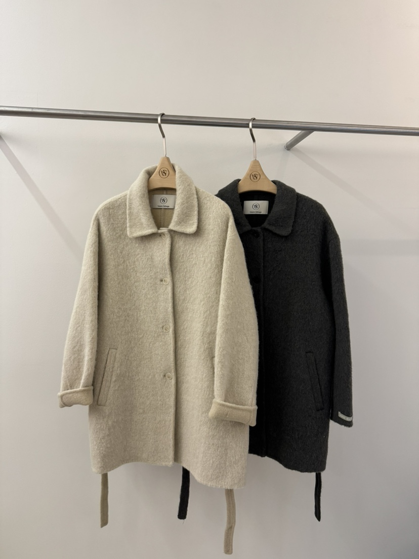 WEAUE SELVAGE韓國直郵女裝新品休閑中長款大衣含腰帶涂層Weave Selvage中長款大衣