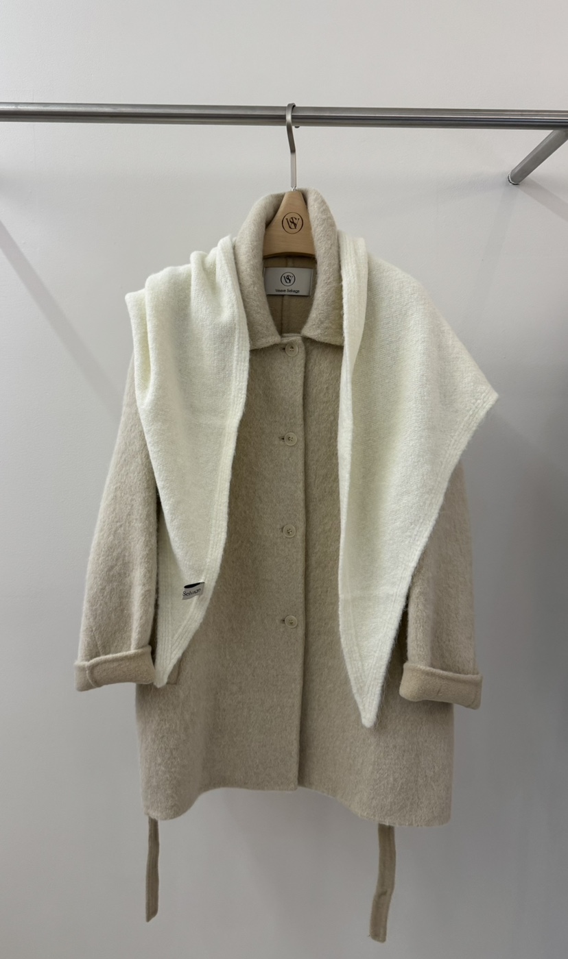 WEAUE SELVAGE韓國直郵女裝新品休閑中長款大衣含腰帶涂層Weave Selvage中長款大衣