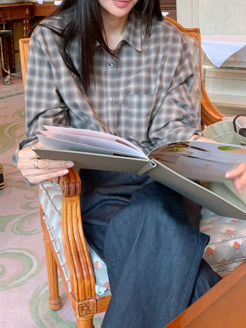 空東大門實拍女士新品推薦熱賣真品時尚休閑襯衫蕾絲衫格紋COURGETTE襯衫/蕾絲衫