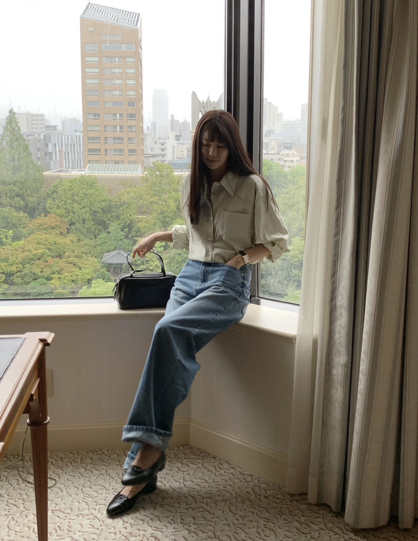 空東大門實拍女裝新款時尚休閑真品熱賣人氣襯衫蕾絲衫口袋COURGETTE襯衫/蕾絲衫