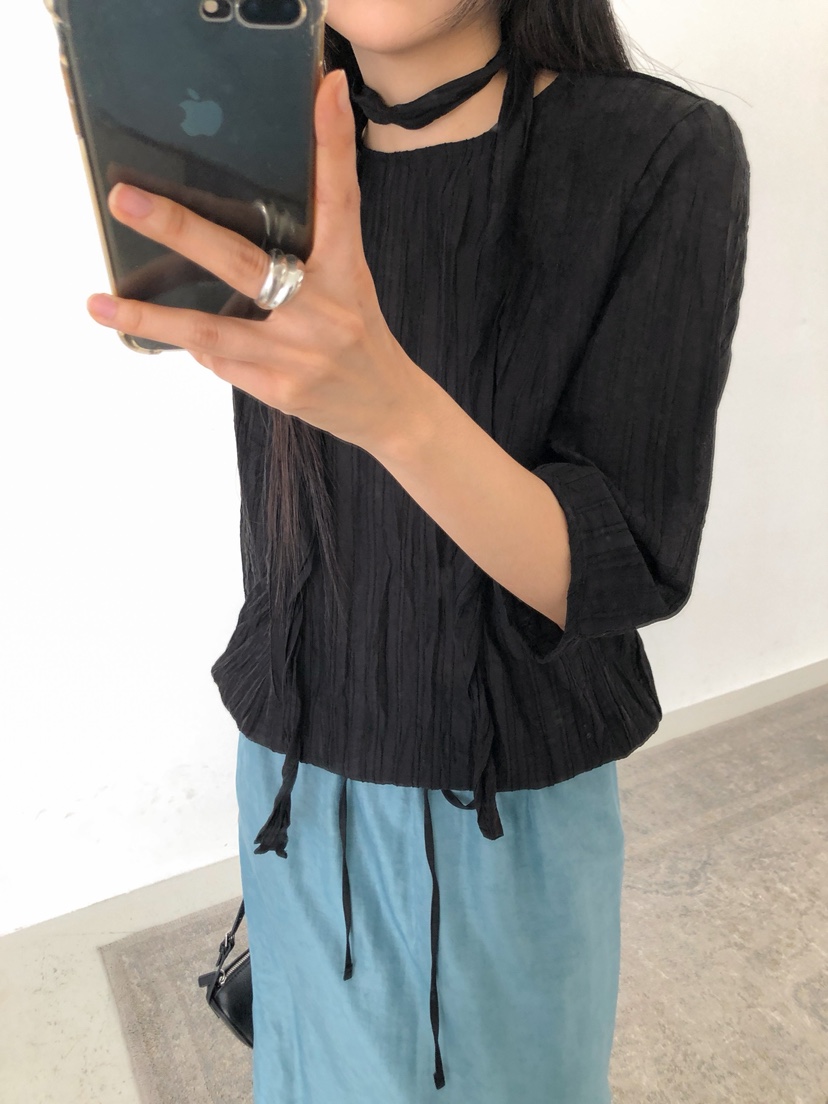 CHAE東大門直郵女裝新品人氣時尚襯衫蕾絲衫含脖帶褶皺圍巾CHAE襯衫/蕾絲衫