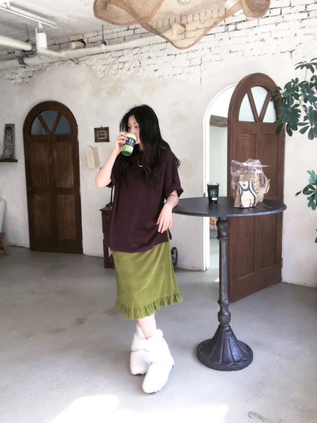 LETAILOR東大門直郵女裝新款推薦半身裙中短裙天鵝絨褶邊LETAILOR半身裙/中短裙