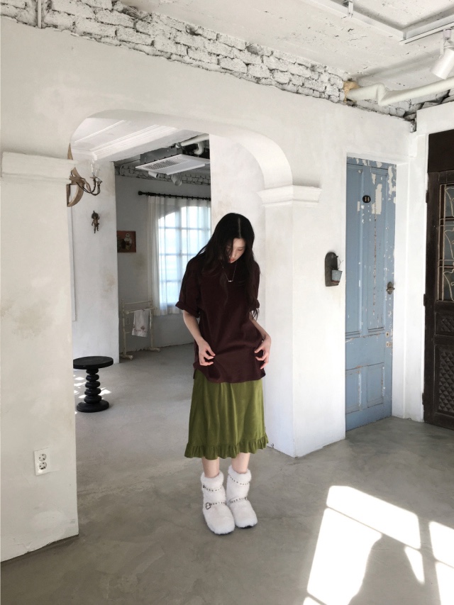 LETAILOR東大門直郵女裝新款推薦半身裙中短裙天鵝絨褶邊LETAILOR半身裙/中短裙