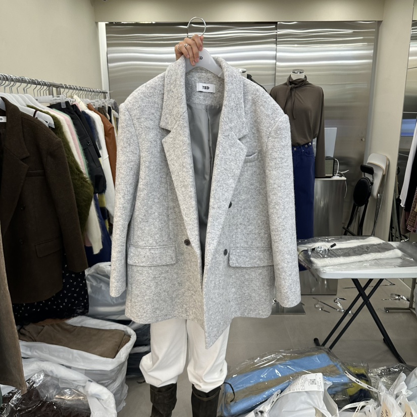 TED東大門代購女裝新品時尚熱賣真品休閑推薦短款大衣雙排扣TED短款大衣圖色1