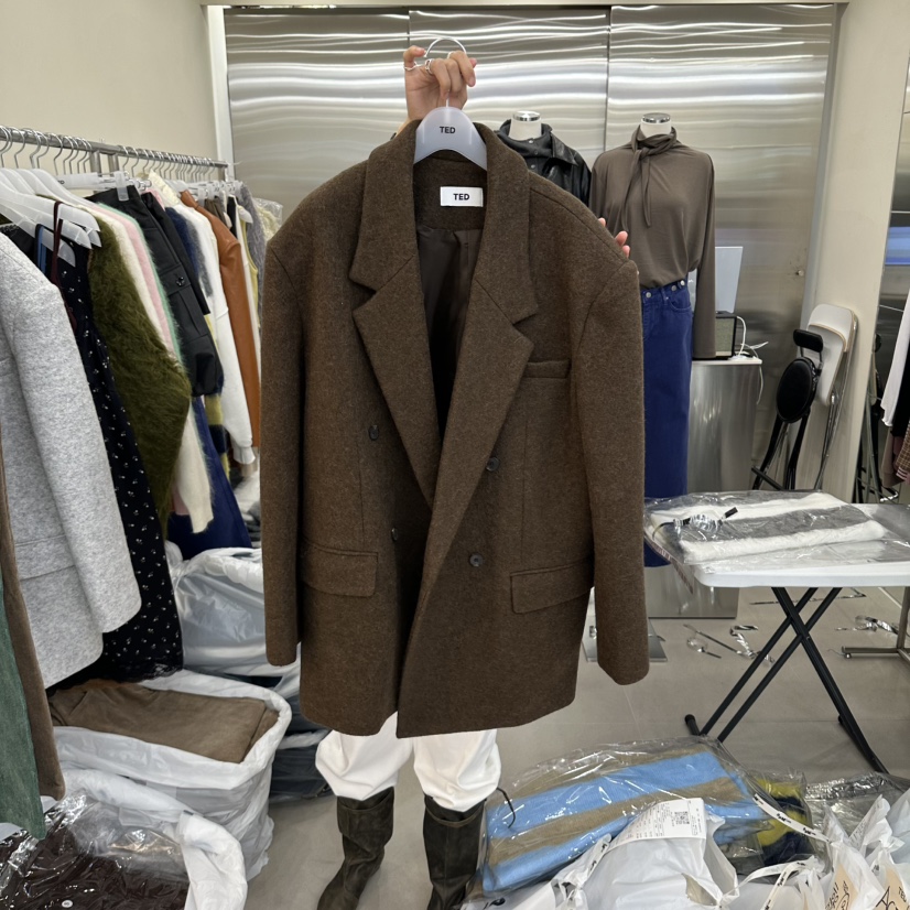 TED東大門代購女裝新品時尚熱賣真品休閑推薦短款大衣雙排扣TED短款大衣圖色2