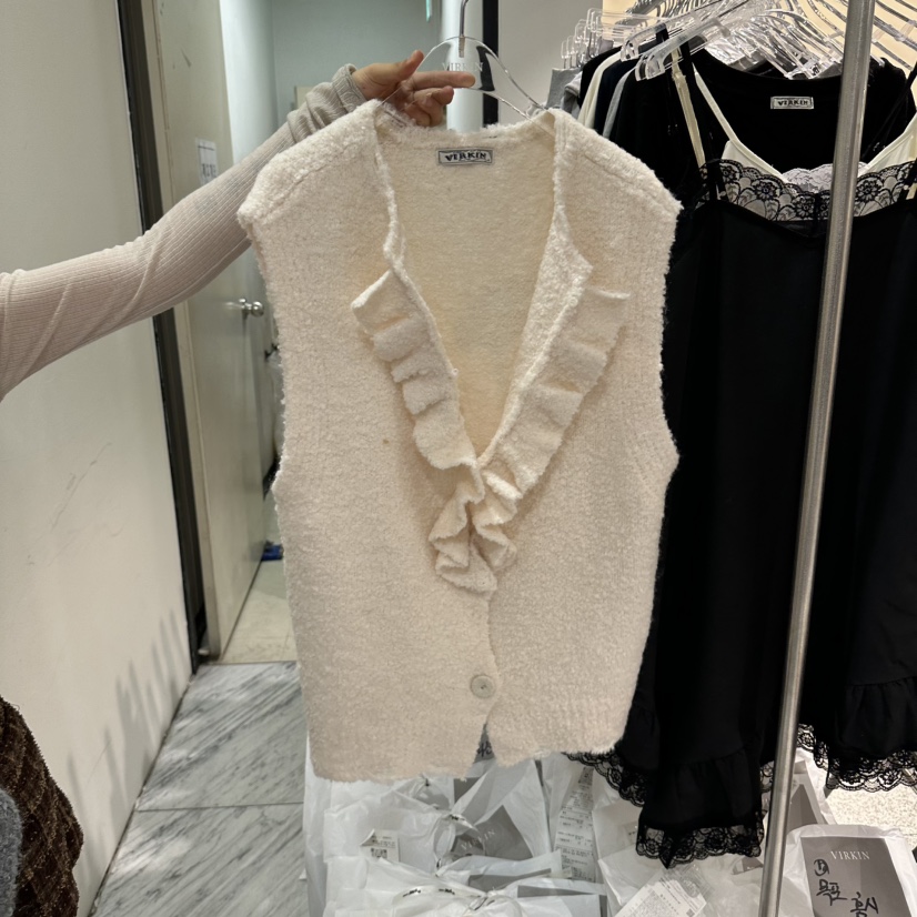 VIRKIN韓國代購女士新品推薦人氣時尚熱賣真品馬甲荷葉邊VIRKIN馬甲圖色1