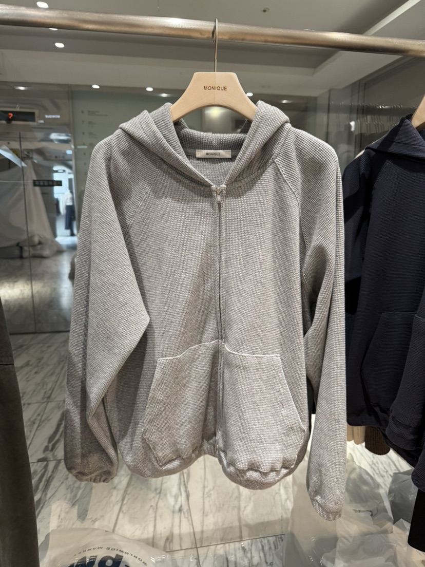 MONIQUE東大門直郵女裝新品推薦休閑衛衣拉鏈連帽衫華夫格MONIQUE衛衣圖色1