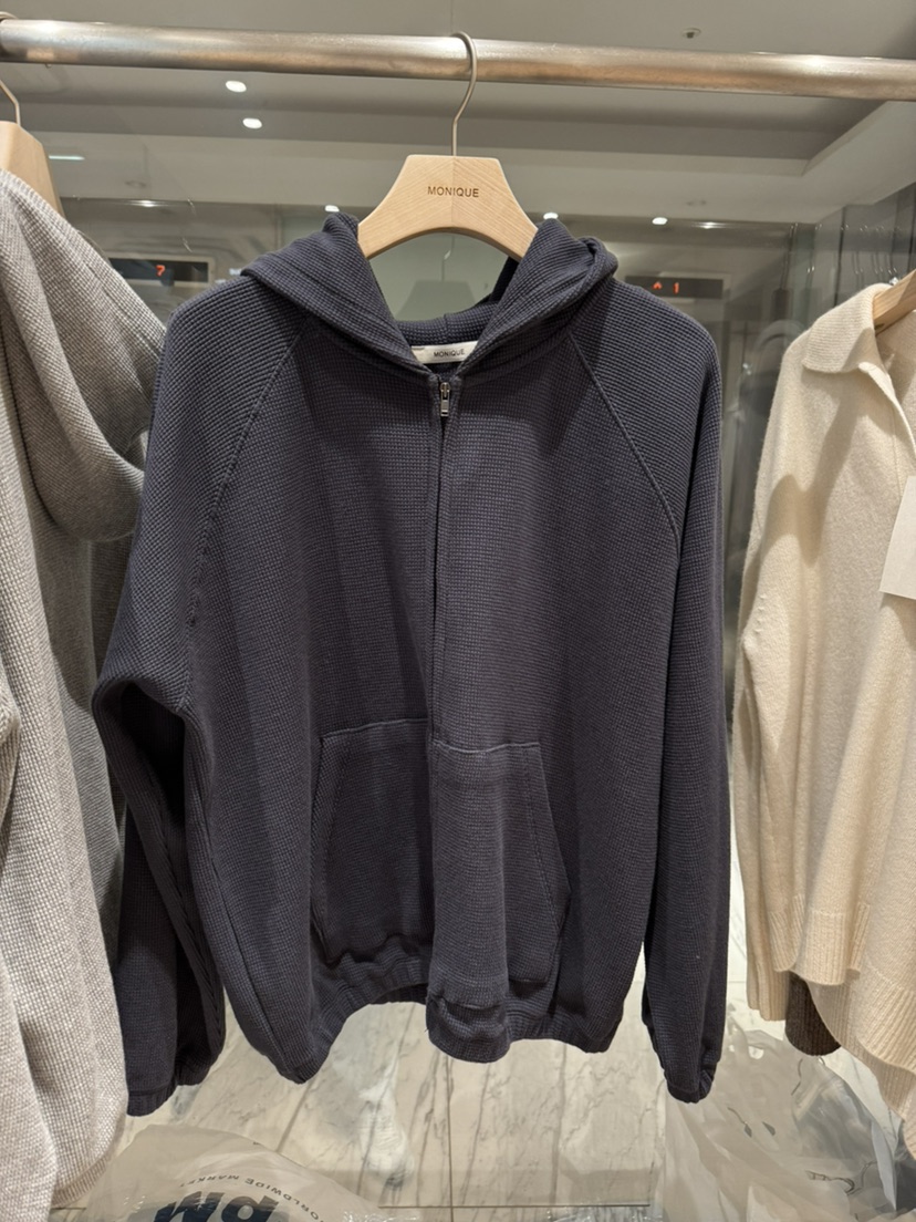 MONIQUE東大門直郵女裝新品推薦休閑衛衣拉鏈連帽衫華夫格MONIQUE衛衣圖色2深藍色