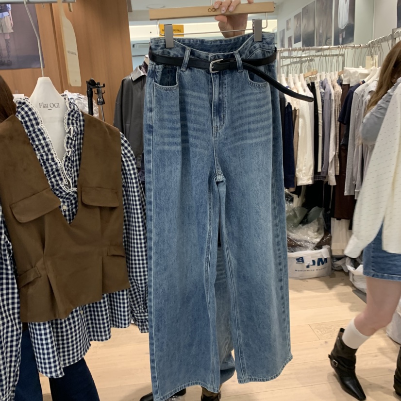 FLAT OGI韓國直郵女裝新品真品時尚休閑熱賣牛仔褲包含腰帶FLat OGI牛仔褲圖色1