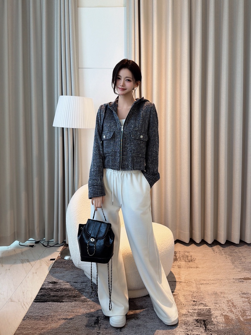 CLOTH東大門代購女士新品休閑熱賣推薦夾克粗花呢連帽衫網狀CLOTH夾克