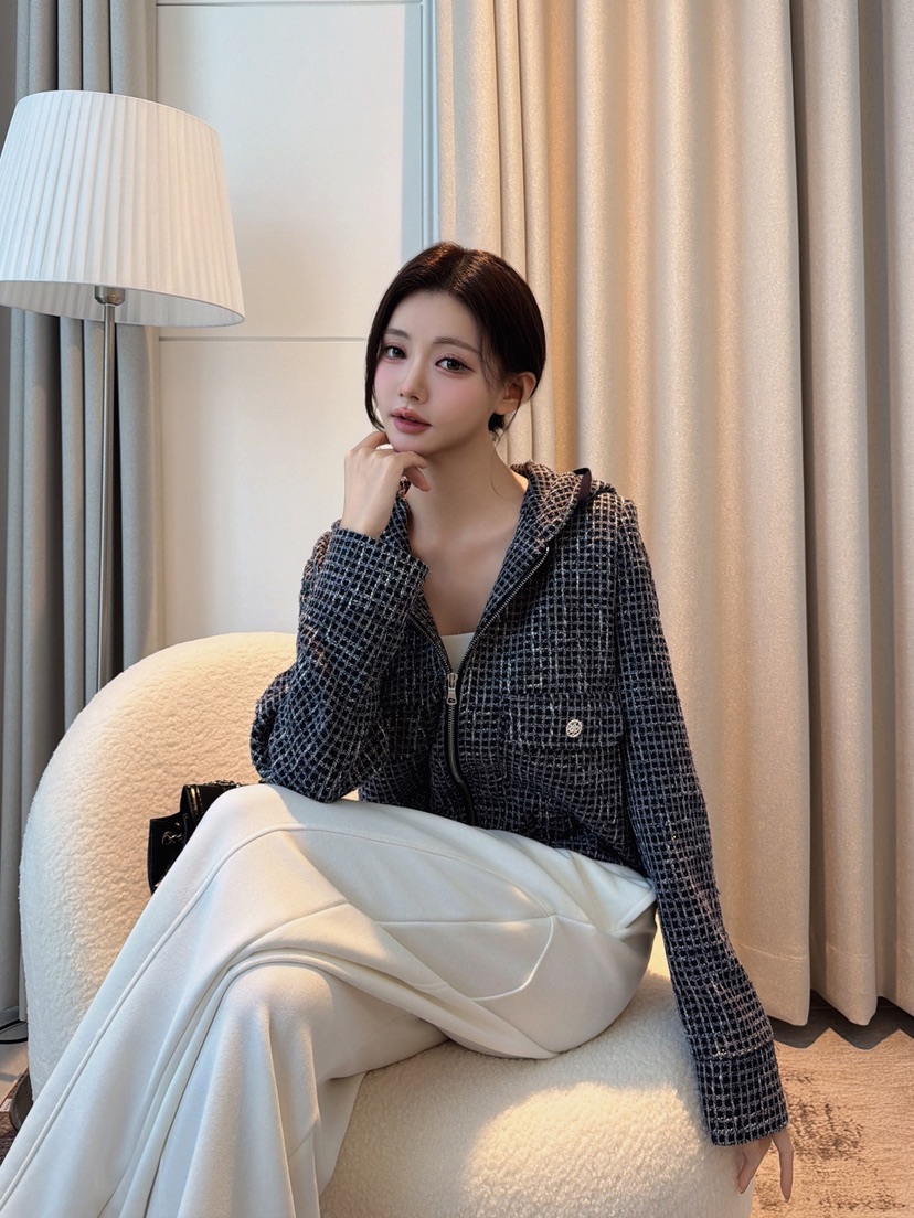 CLOTH東大門代購女士新品休閑熱賣推薦夾克粗花呢連帽衫網狀CLOTH夾克