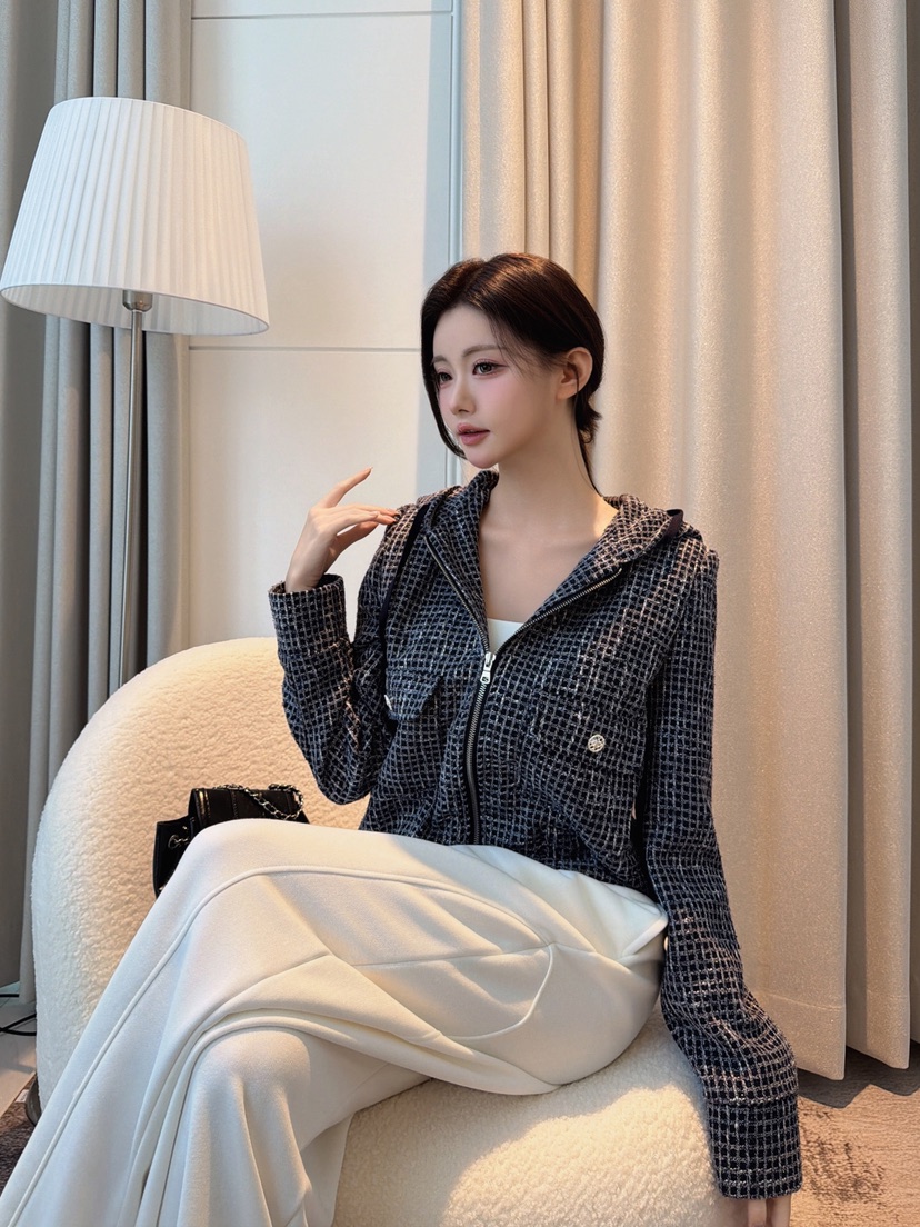 CLOTH東大門代購女士新品休閑熱賣推薦夾克粗花呢連帽衫網狀CLOTH夾克