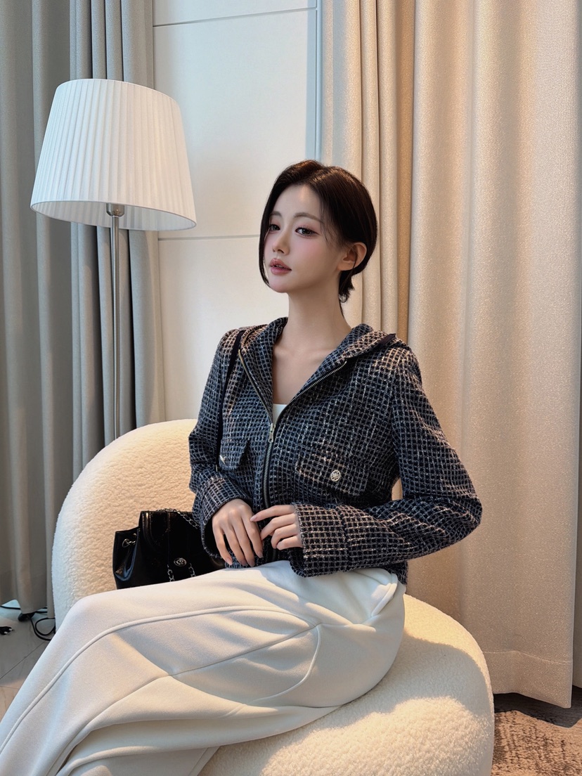 CLOTH東大門代購女士新品休閑熱賣推薦夾克粗花呢連帽衫網狀CLOTH夾克