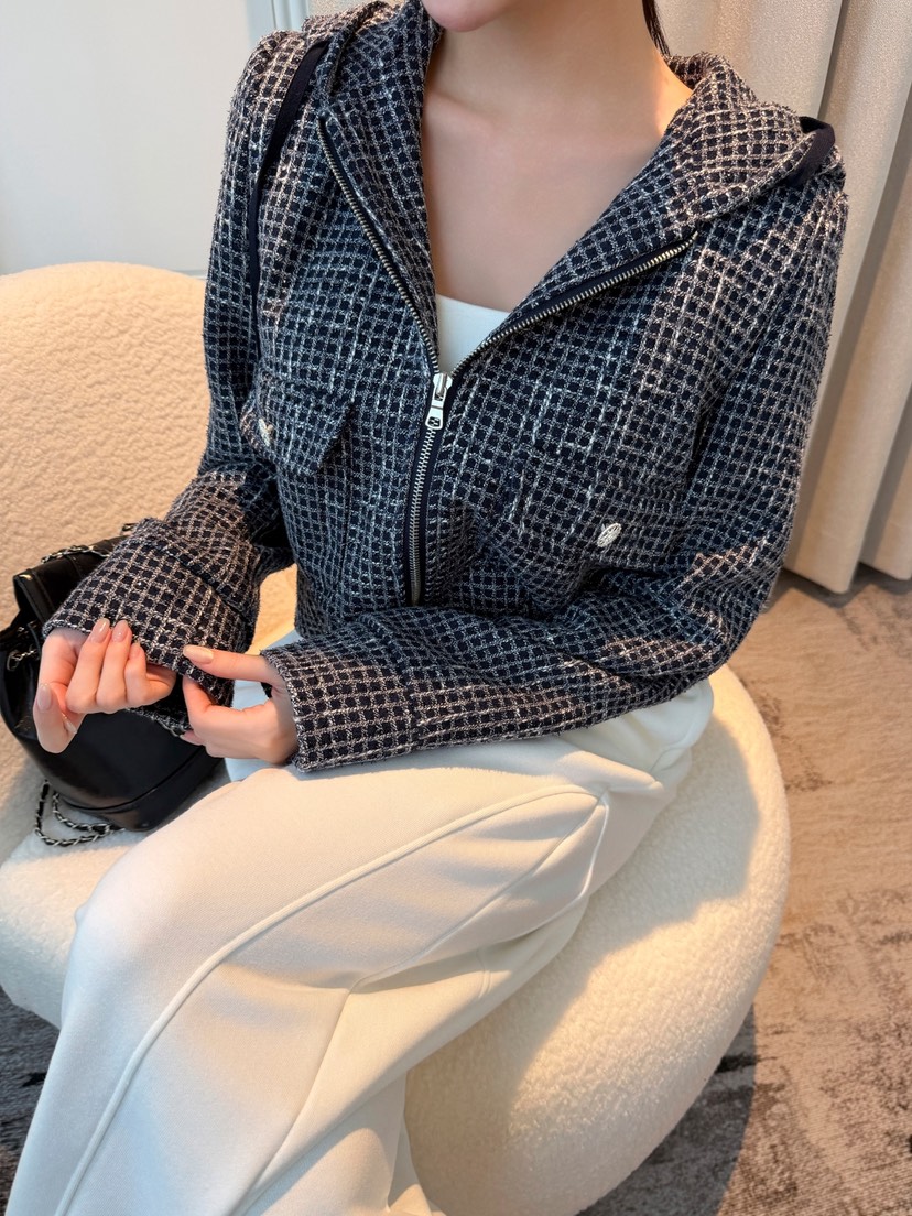 CLOTH東大門代購女士新品休閑熱賣推薦夾克粗花呢連帽衫網狀CLOTH夾克