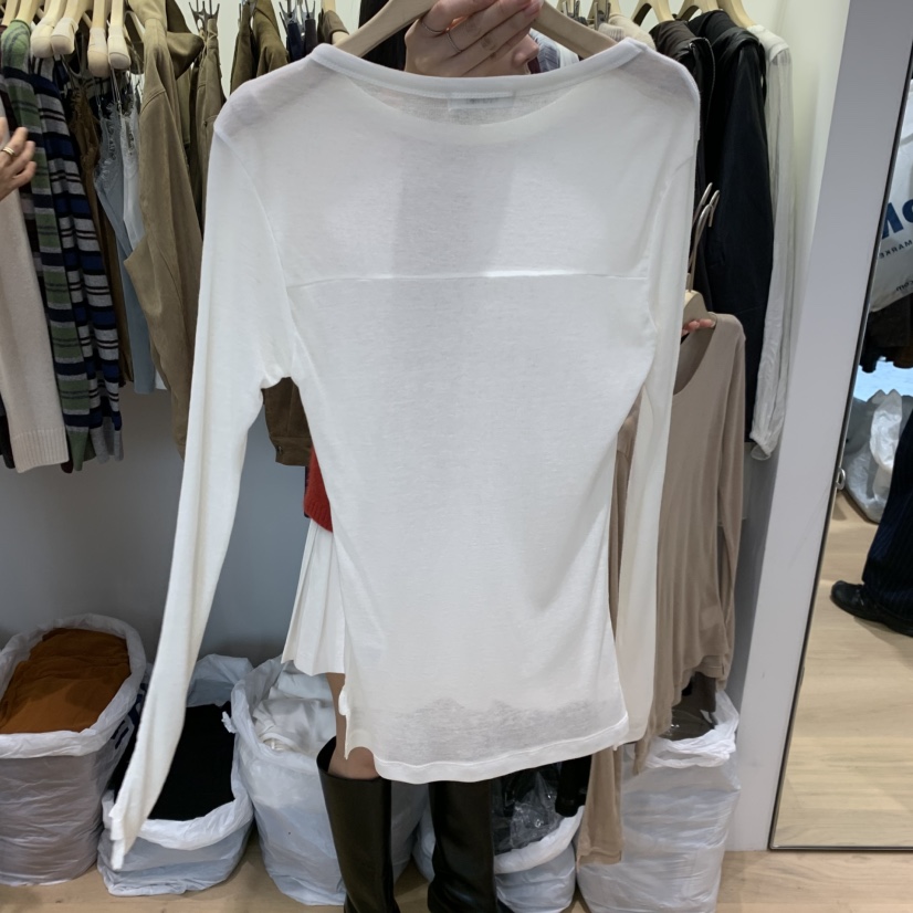 W AND J韓國代購女裝新品真品人氣休閑長袖T恤不對稱羊絨WANDJ長袖T恤