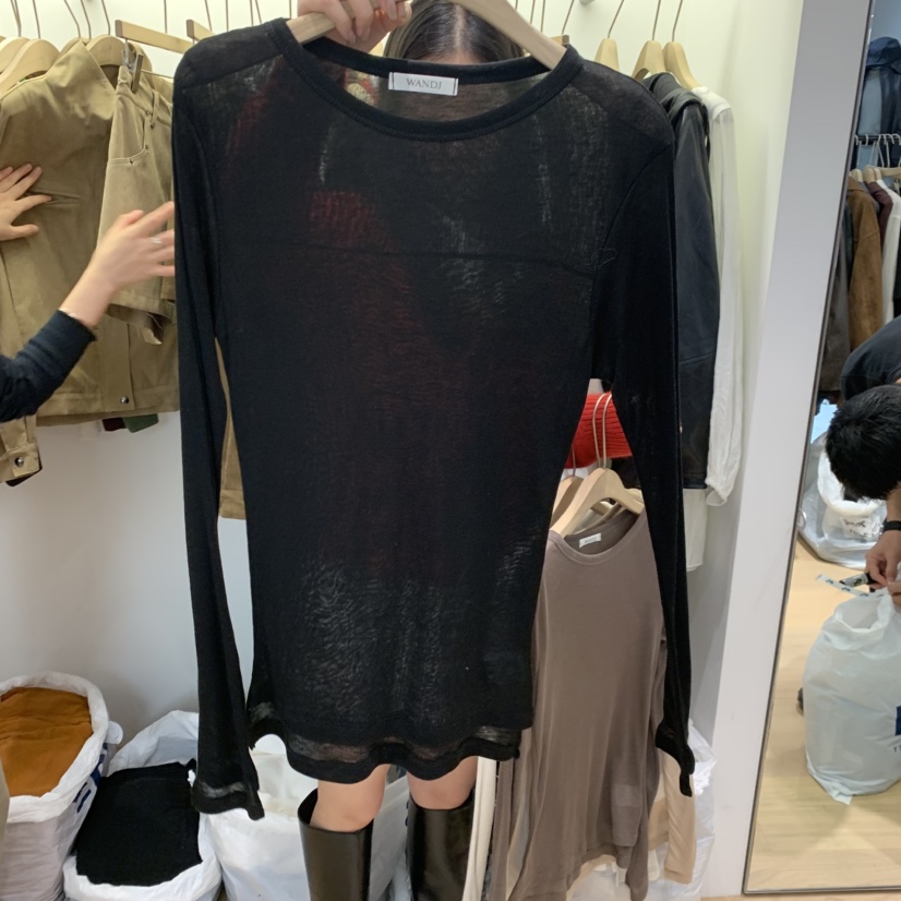 W AND J韓國代購女裝新品真品人氣休閑長袖T恤不對稱羊絨WANDJ長袖T恤圖色4